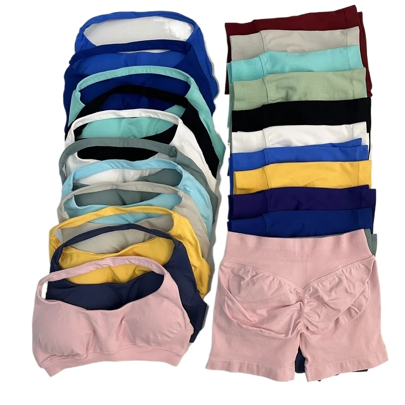 Ensemble de shorts de yoga Impact sans coutures, ensemble de sport avec shorts froncés, soutien-gorge de sport halter et shorts froncés, vêtements de fitness, tenue de gym