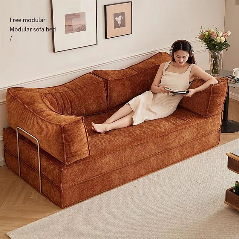 4-in-1 Schlafsofa mit festem Rahmen, abnehmbaren Armlehnen, Cordstoff, wandelbare Couch für Wohnzimmer und Schlafzimmer, keine Montage erforderlich Image