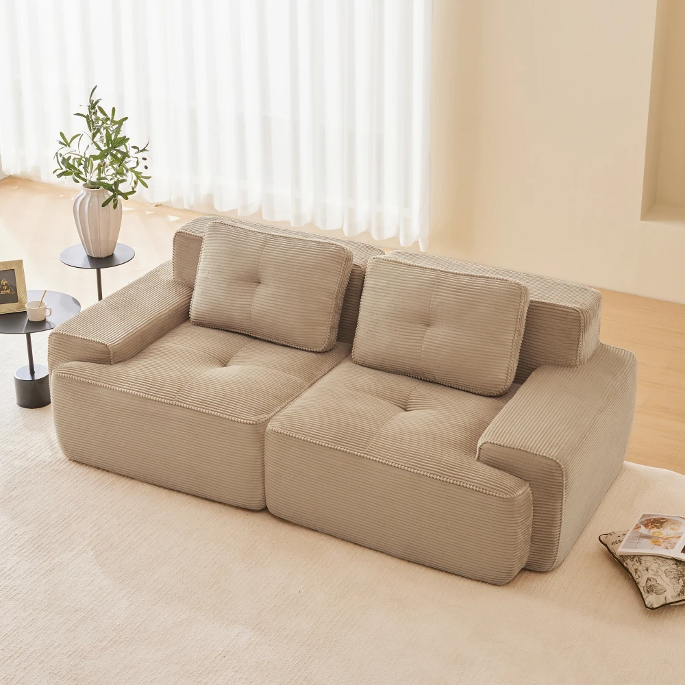 Modulares Sofa ohne Gestell, Modernes Wohnzimmersofa mit Tiefsitz, Komfortables Cord-Cloud-Sofa, Couch, Zweisitzer-Kleinesofa Image