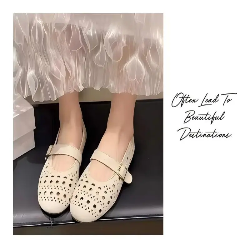 2026 Damen Französische Ausgeschnittene Ballett-Mary-Jane-Schuhe mit Rundzehe und Knöchelriemen, Vintage-Stil, Bequeme Flache Schuhe für Büro & Freizeit