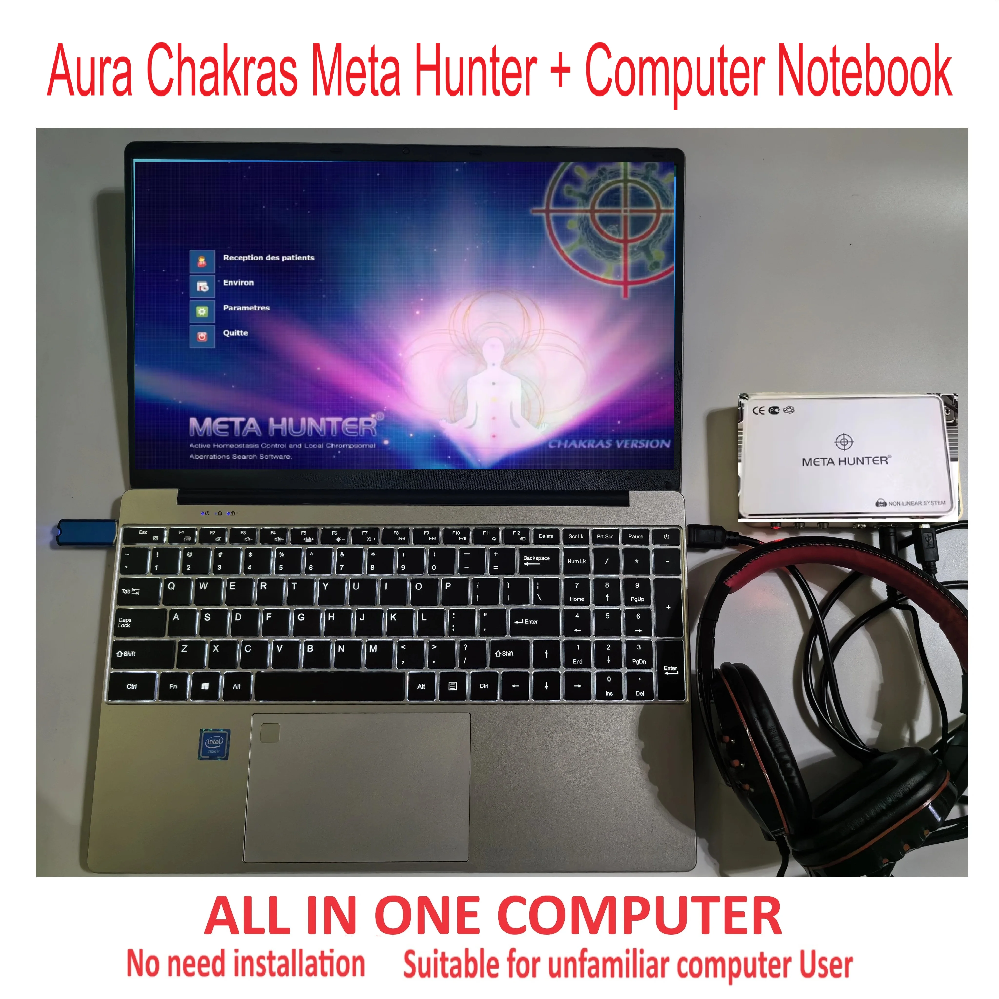 Aura Chakras Meta Hunter NLS Computer Non-Linear Metapathia GR 4025 Analysegerät Scanner Akupunktur Körper Gesundheit Software installiert Image