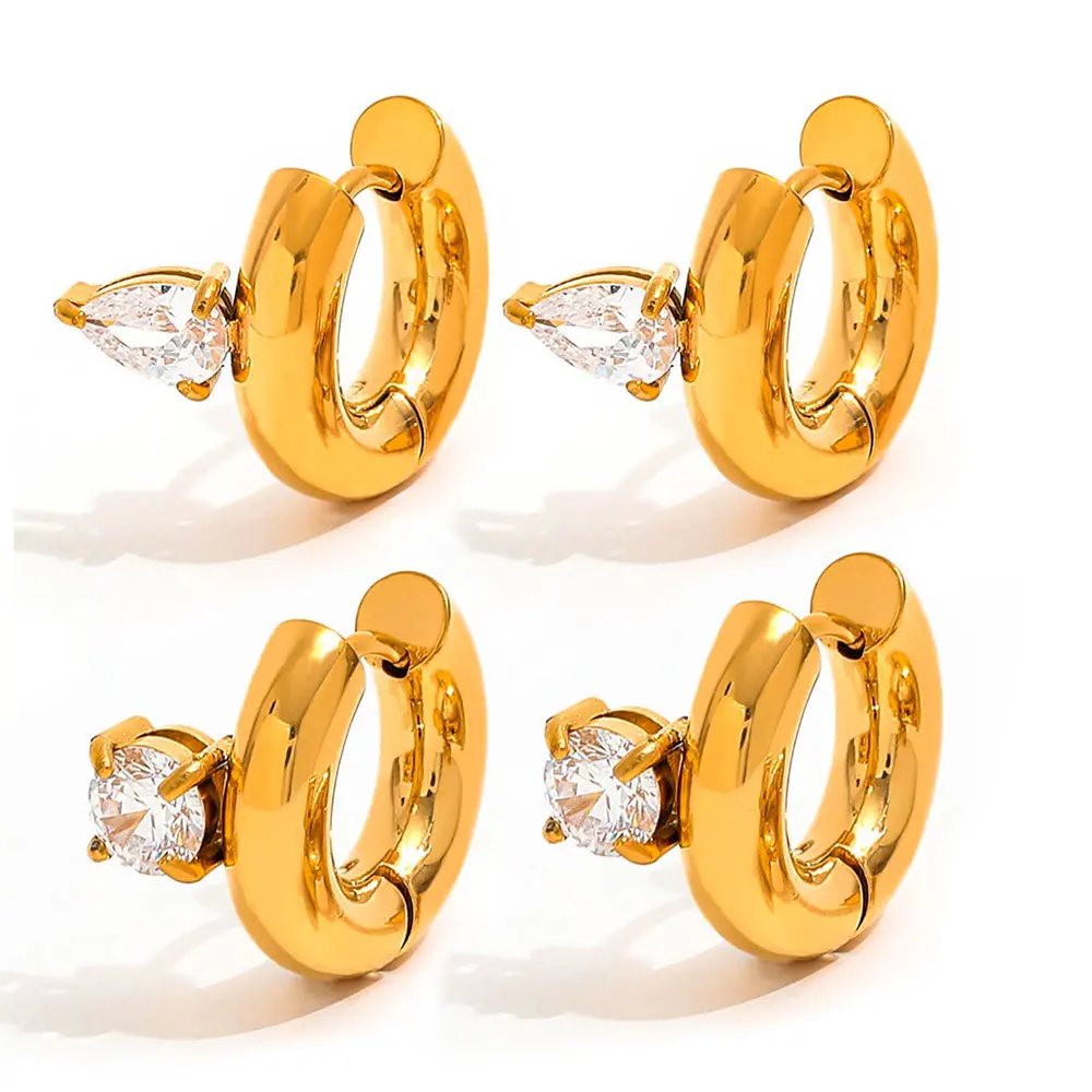 JOOLIM High End placcato in oro 18K torsione Chunky cerchio rotondo goccia d'acqua zircone orecchino in acciaio inossidabile gioielli regalo