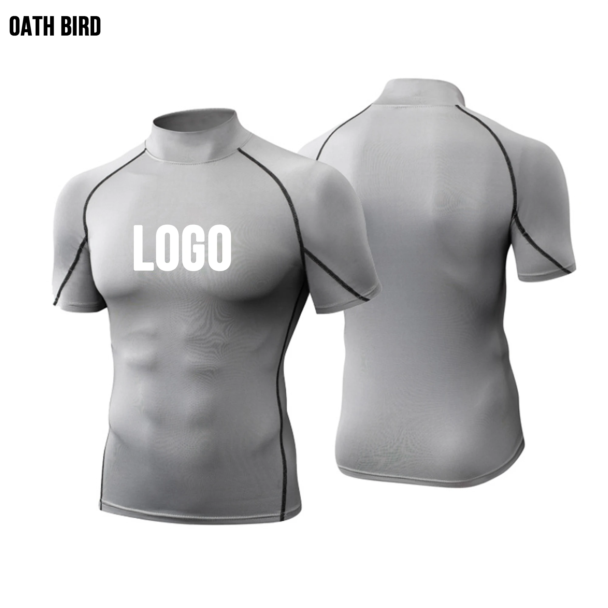 T-Shirt da ginnastica elastica da uomo a collo rapido e asciutto T-Shirt sportiva a maniche corte con collo alto a compressione T-Shirt personalizzata per allenamento con Logo