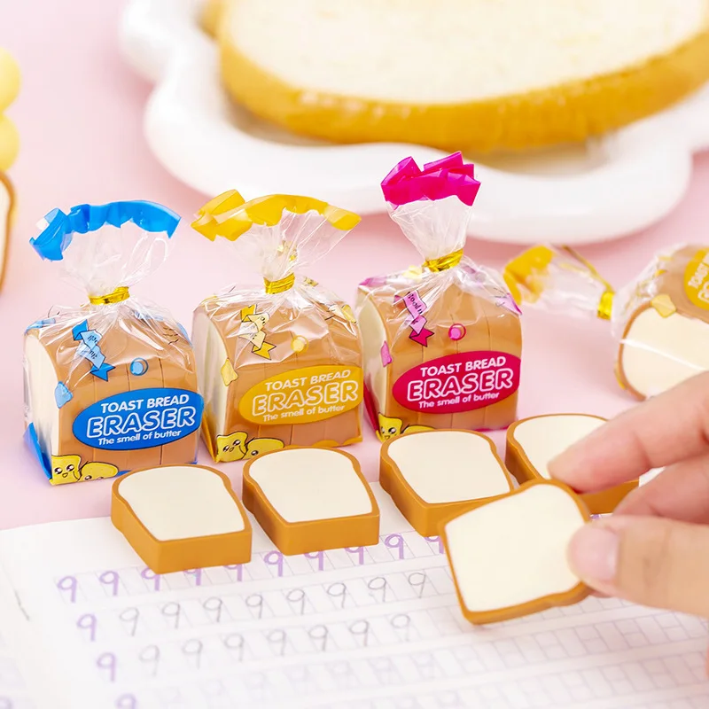 Set di 4 Gomme da Cancellare Kawaii a Forma di Cibo Gomme Creative a Forma di Toast Cancelleria per Bambini Materiale Scolastico Gomme a Forma di Pane Tostato