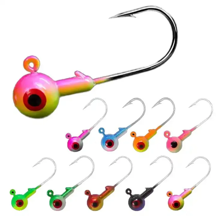 All'ingrosso 1g 2g 3.5g 5g 7g 10g 14g 20g testa di giga colorata in fabbrica ganci Jig personalizzati con doppi occhi per bassi e Crappie