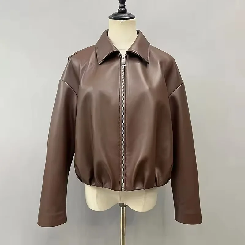 Giacca Bomber autunno inverno cappotto corto in vera pelle da donna giacca di pelle moto con cerniere