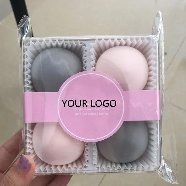 Spugnetta color rosa e grigio Marshmallow Ultra cotone caramellato morbida forma di pesca Set di spugnetta per il trucco di bellezza originale