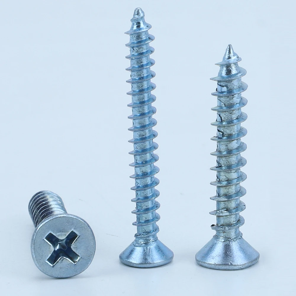 100 pz/borsa in acciaio al carbonio blu-bianco placcato zinco Phillips a testa piatta a croce vite autofilettante M3 M4 M5 M6 CSK vite legno