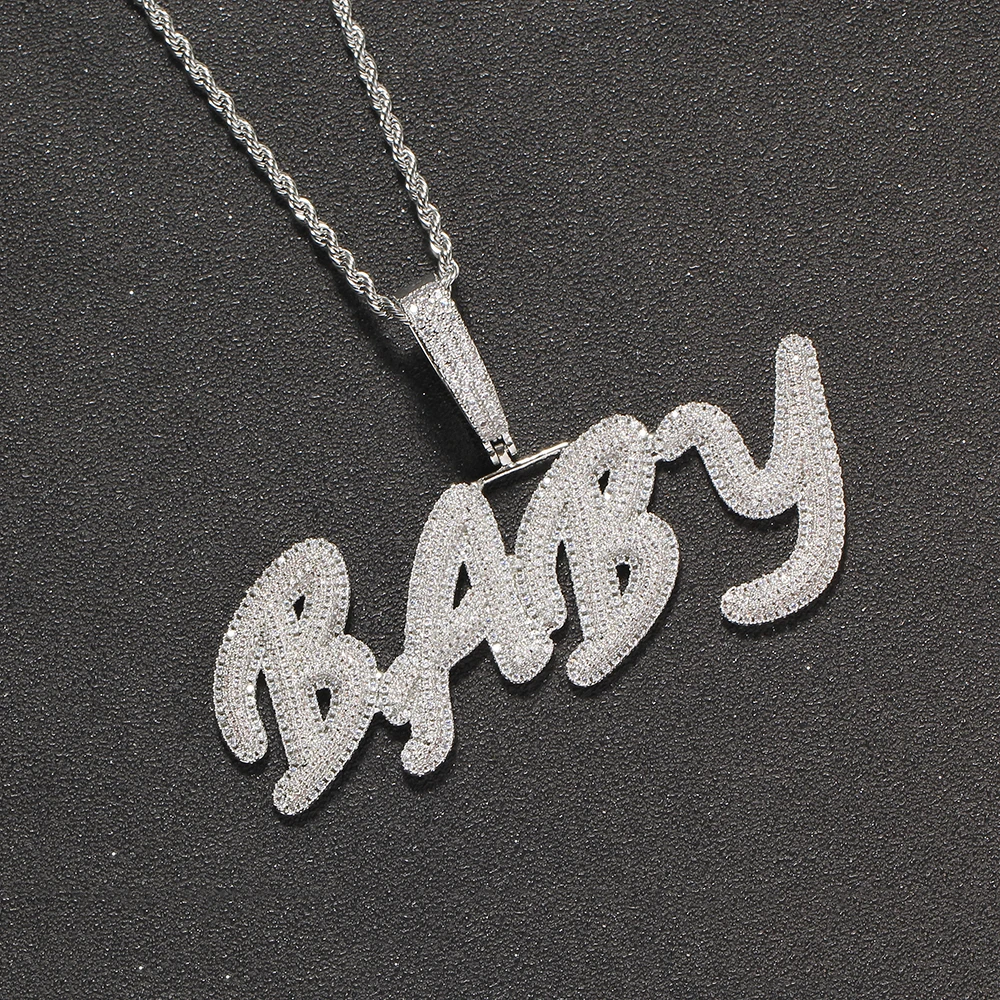CP22 lettere con nome personalizzato in ottone con cornice CZ corona ciondolo ghiacciato AAA zircone Hip Hop uomo collana gioielli regalo