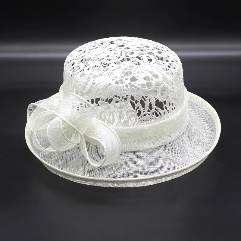 Nuovo Cappello da Cerimonia Bianco in Sinamay con Pizzo per Donna Stile Kentucky Derby Fascinator Floreale per Tea Party e Matrimoni