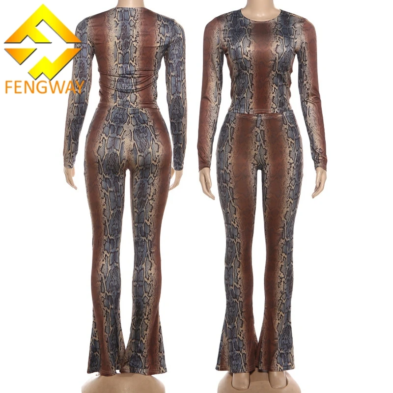 Completo Due Pezzi con Stampa Serpente per Donna Top Corto Aderente e Leggings Coordinati Elasticizzati