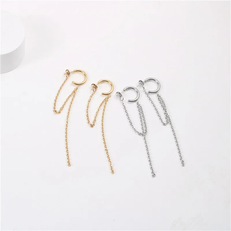 JOOLIM High End 18K placcato oro catena nappa C orecchino a cerchio orecchini in acciaio inossidabile gioielli in oro nuovo