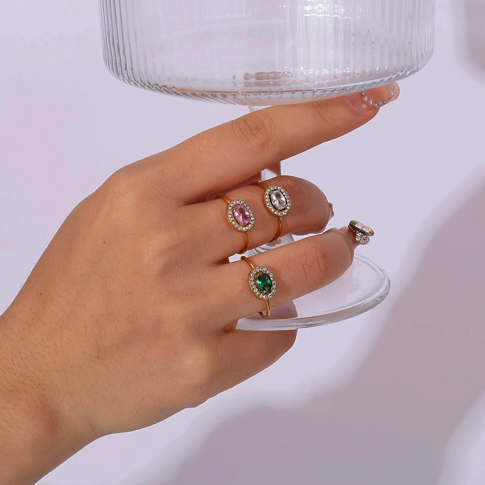 A buon mercato gioielli in acciaio inox commercio all'ingrosso 18K placcato oro diamante CZ zirconi rotondi anelli aperti per le donne Bijouterie Femme