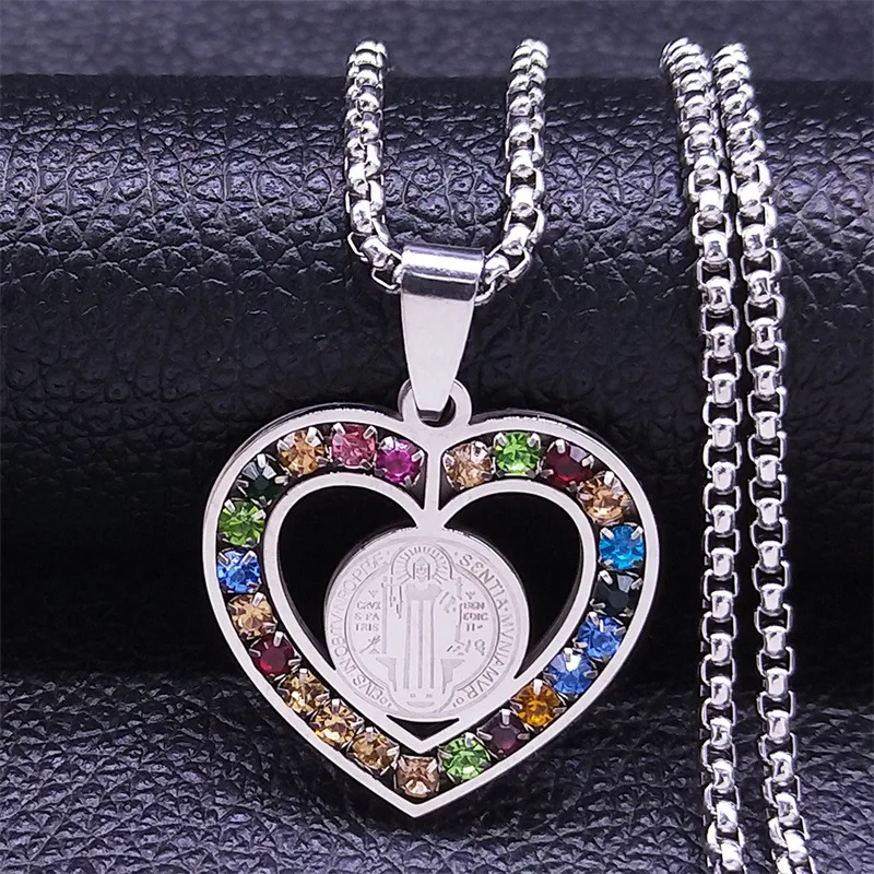 Collana di moda in acciaio inossidabile con zircone placcato oro 18k a forma di cuore colorato strass donna collana pendente per matrimonio