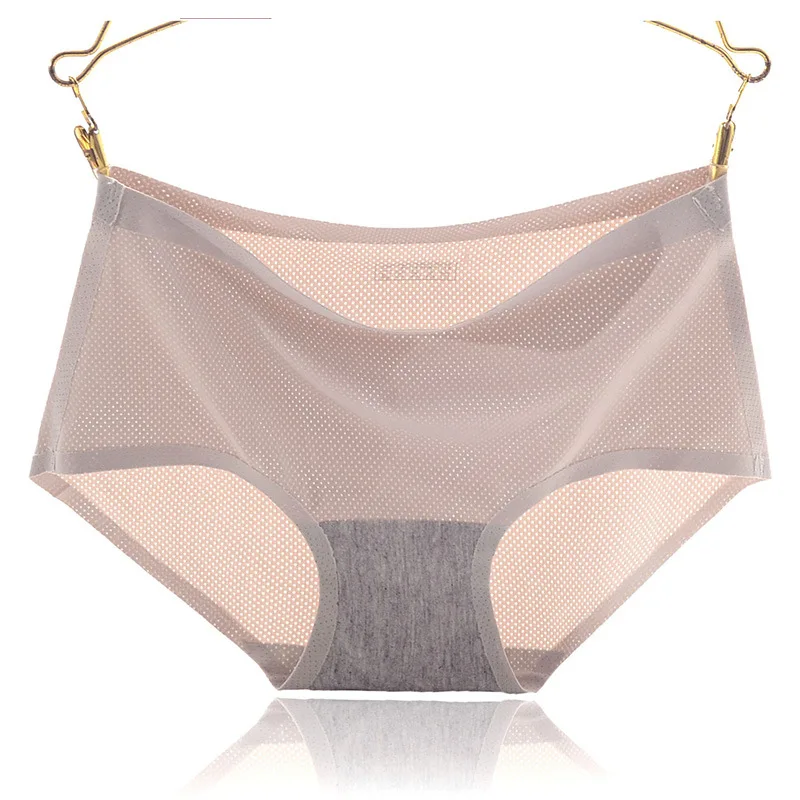 Biancheria intima senza cuciture in rete traspirante senza cuciture in seta di ghiaccio biancheria intima da donna in tinta unita a vita media