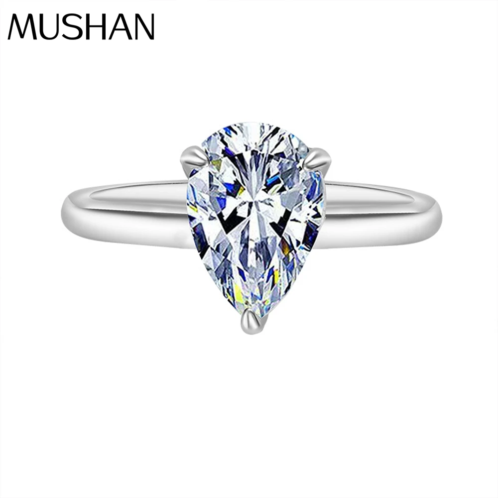 Anello in Argento Sterling S925 con Moissanite a Goccia della Fabbrica di Gioielli MUSHAN Anello Semplice e Classico con Diamante Moissanite per Donna