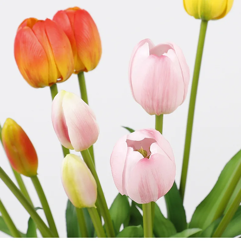 QH201 vero tocco bianco tulipani artificiali 5 pz/bouquet di tulipani in silicone con stelo per natale e decorazioni di laurea