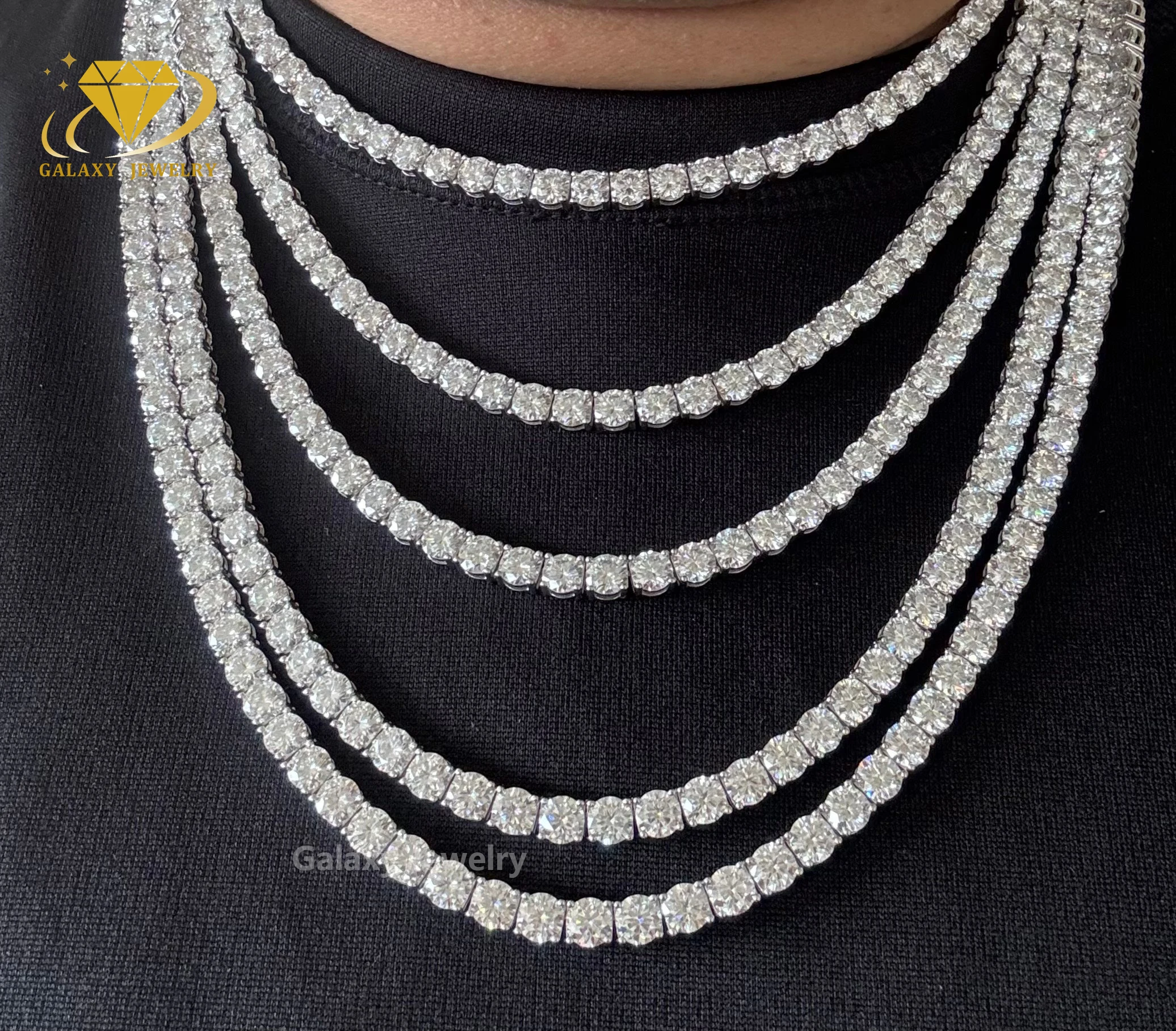 Passante diamante Tester all'ingrosso Hip Hop 2mm-6mm ghiacciato fuori bracciale VVS Moissanite diamante 925 argento Sterling catena da Tennis collana