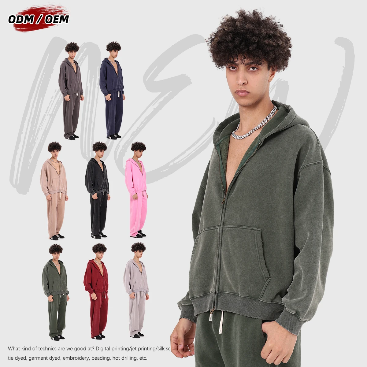 Felpa Vintage personalizzata con cappuccio Batik 370g felpa con cappuccio con cerniera e cappuccio da uomo per l'inverno