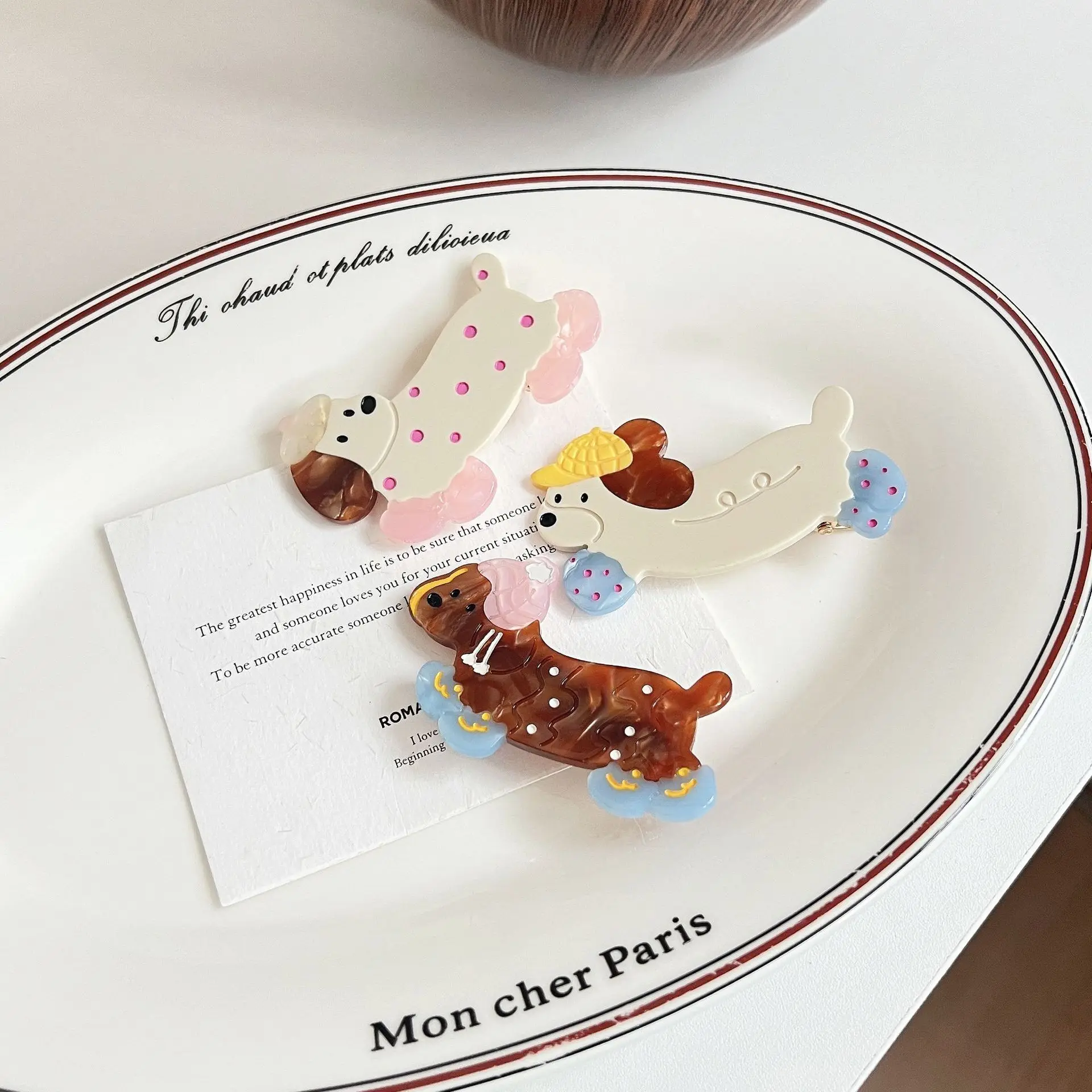 Grazioso Fermaglio per Capelli a Pois con Bassotto Clip a Becco d'Anatra per Ragazze Fermacapelli per Capelli Ribelli Nuovo Accessorio per Capelli