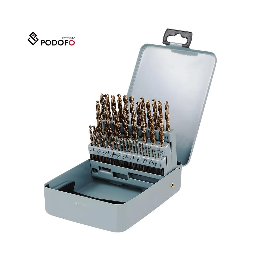 Set di punte da trapano Podofo 51 pezzi 1-6mm M35 in cobalto HSS-Co lunghezza standard punte elicoidali in custodia metallica per foratura di acciaio inossidabile legno e metallo