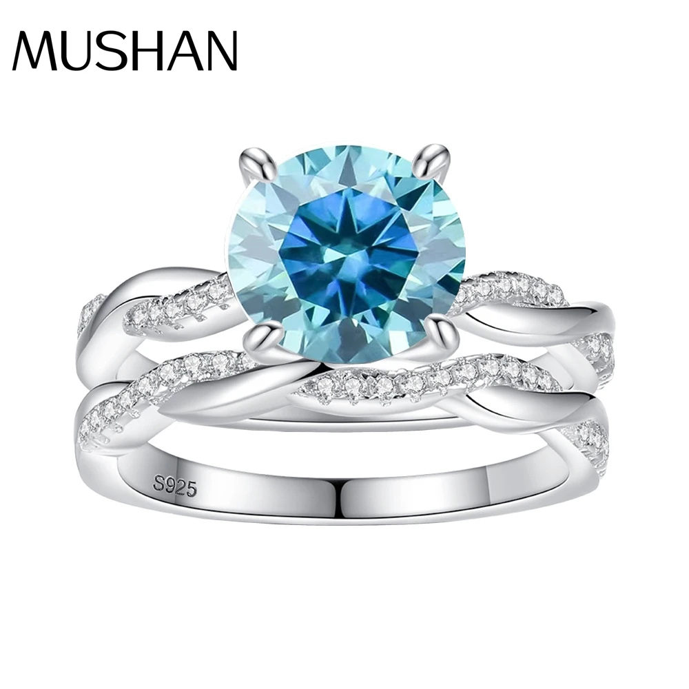 Anello in Argento Sterling S925 con Moissanite da 2 Carati a Quattro Griffe con Braccio Intrecciato Set di Anelli da Donna Gioielli in Argento della Fabbrica di Gioielli MuShan