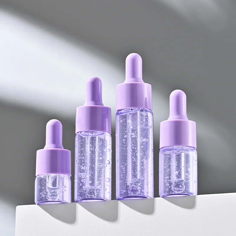 Su misura Mini campione flacone di vetro trasparente viola flacone contagocce 1ml 2ml 3ml 5ml per olio essenziale profumo imballaggio cosmetici uso