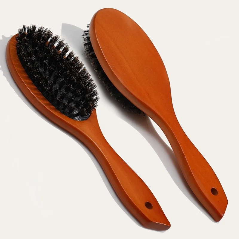 Spazzola per capelli in setola di cinghiale naturale spazzola per capelli con manico in legno spazzola per capelli pettine Anti-Static per capelli cuoio capelluto Paddle Brush