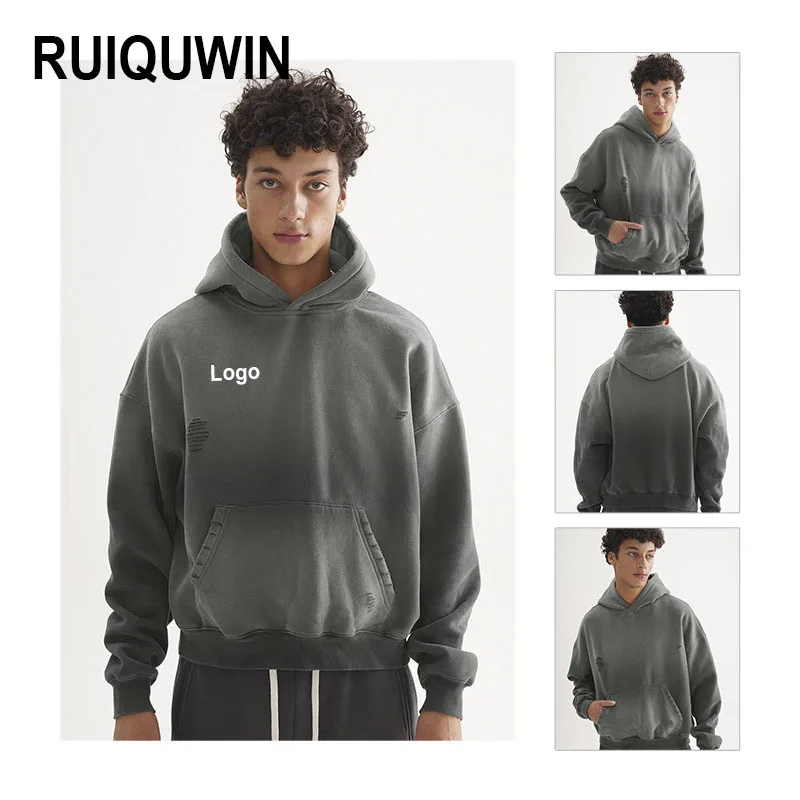 RUIQUWIN all'ingrosso dei pesi massimi Vintage larga felpa a tracolla a tracolla Casual Top autunno inverno caldo felpa con cappuccio da uomo