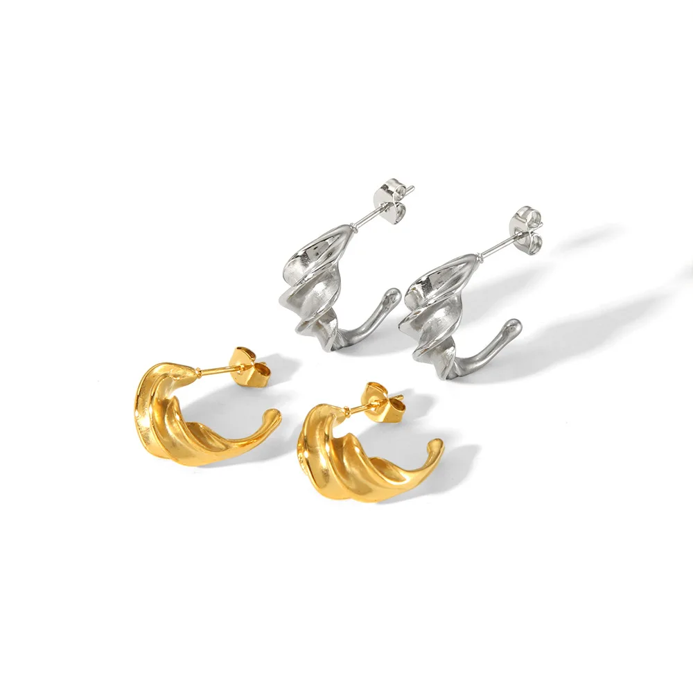 JOOLIM High End 18K placcato in oro inox irregolare torsione C cerchio orecchini gioielli di moda per le donne