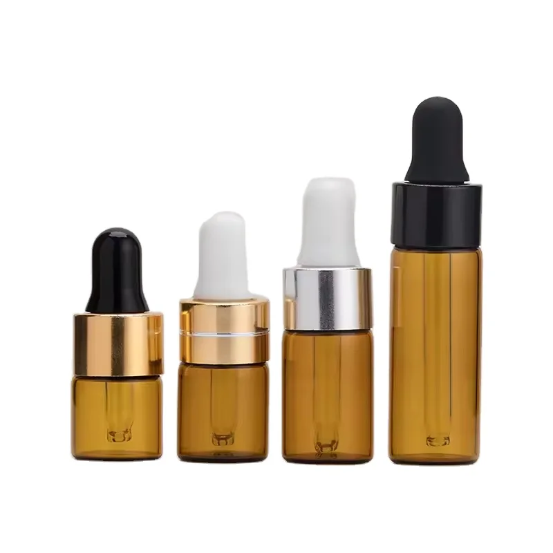 Vuoto 1ml 2ml 3ml 5ml Mini bottiglia di imballaggio cosmetico chiaro ambra vetro contagocce flacone per olio essenziale
