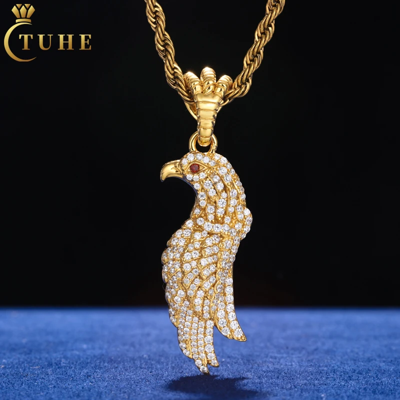 Design originale Hip Hop ciondolo con animale 925 in argento Sterling VVS Moissanite diamante ghiacciato 3D aquila ciondolo gioielli alla moda