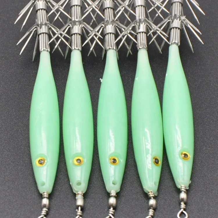 Esca da Pesca in Mare per Acqua Salata Esca da Traina Luminosa a Forma di Polpo e Calamaro Gancio a Ombrello Esca in Plastica a Forma di Gambero Ganci per Calamari da Pesca