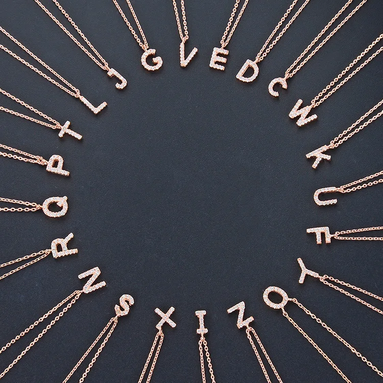 Collana con Ciondolo Iniziale POLIVA in Argento Sterling 925 Placcato Oro Rosa e Rodio con Zirconi Regalo di Nozze