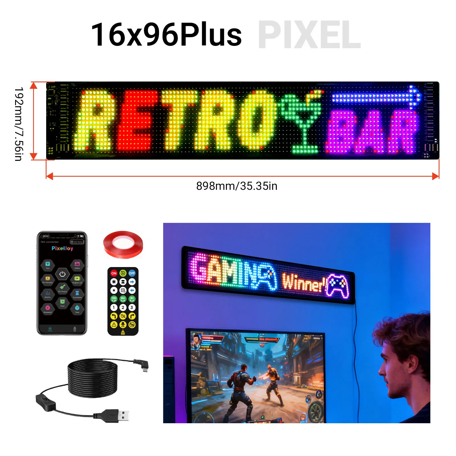 Serie 16p Mini Schermo LED Pixel Morbido Controllo App Bluetooth IP65 Impermeabile Luminosità 1000cd Alimentato USB Luci per Auto Negozi