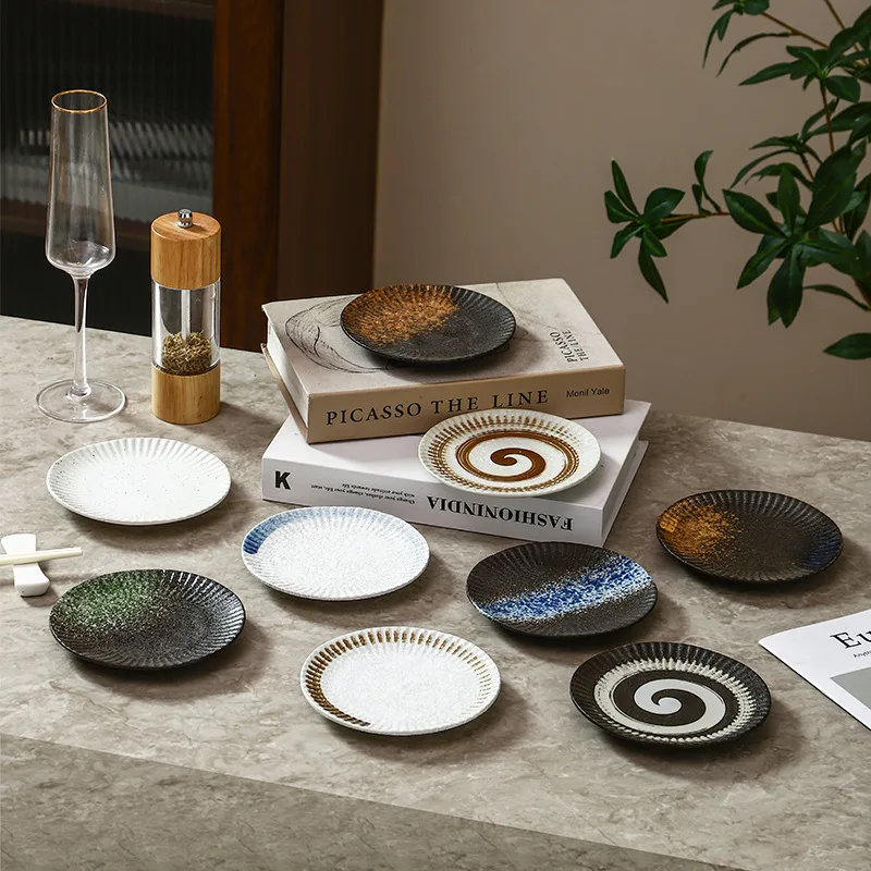 Piatto piatto piatto piatto giapponese stile Japandi retrò stile giapponese piatto per Pasta rotonda in ceramica per piatti e piatti della cucina occidentale