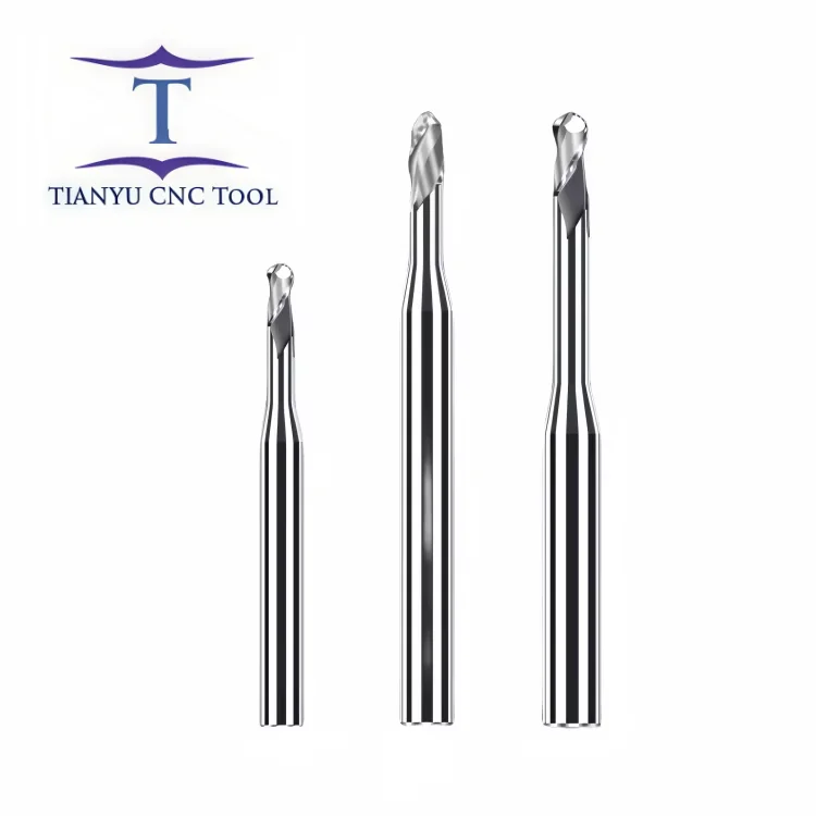 Fresa a Sfera in Carburo di Tungsteno HRC55 Alta Precisione 2 Taglienti Diametro Piccolo Collo Lungo Rivestimento AlTiN OEM TIANYU