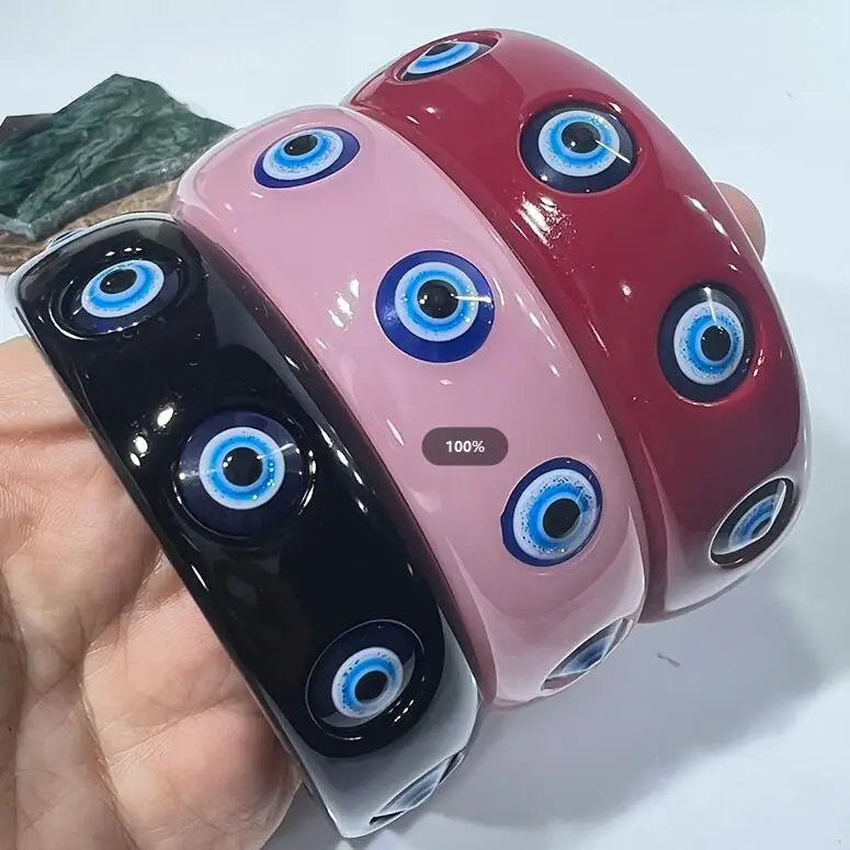 KAIMEI 2025 nuovo arrivo gioielli di moda Punk diavolo occhio braccialetto Hip Hop Punk a punta grande resina rotonda bracciale gioiello braccialetto