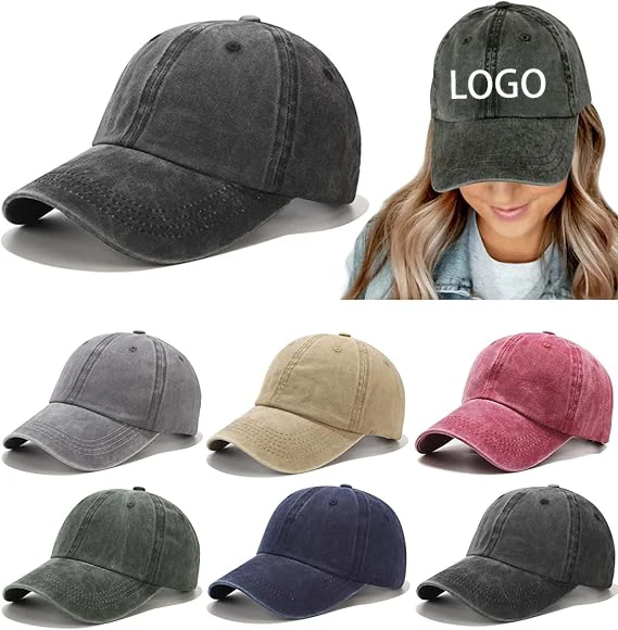 Cappello da Baseball Vintage Unisex in Cotone con Logo Personalizzato Regolabile Non Strutturato Tinta Unita Effetto Vissuto Lavato Stile Sportivo