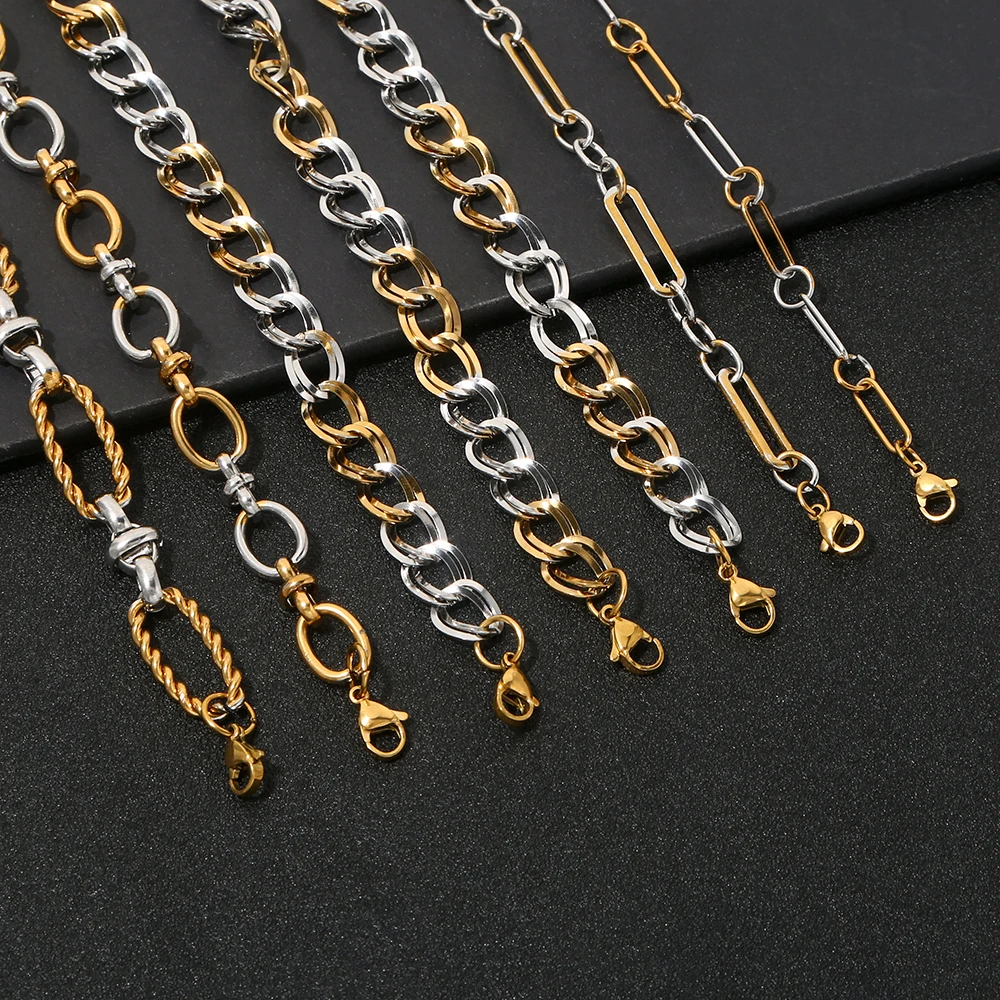 Bracciali a catena in acciaio inossidabile misto stile di maglie assortiti gioielli alla moda bicolore oro e argento per uomo