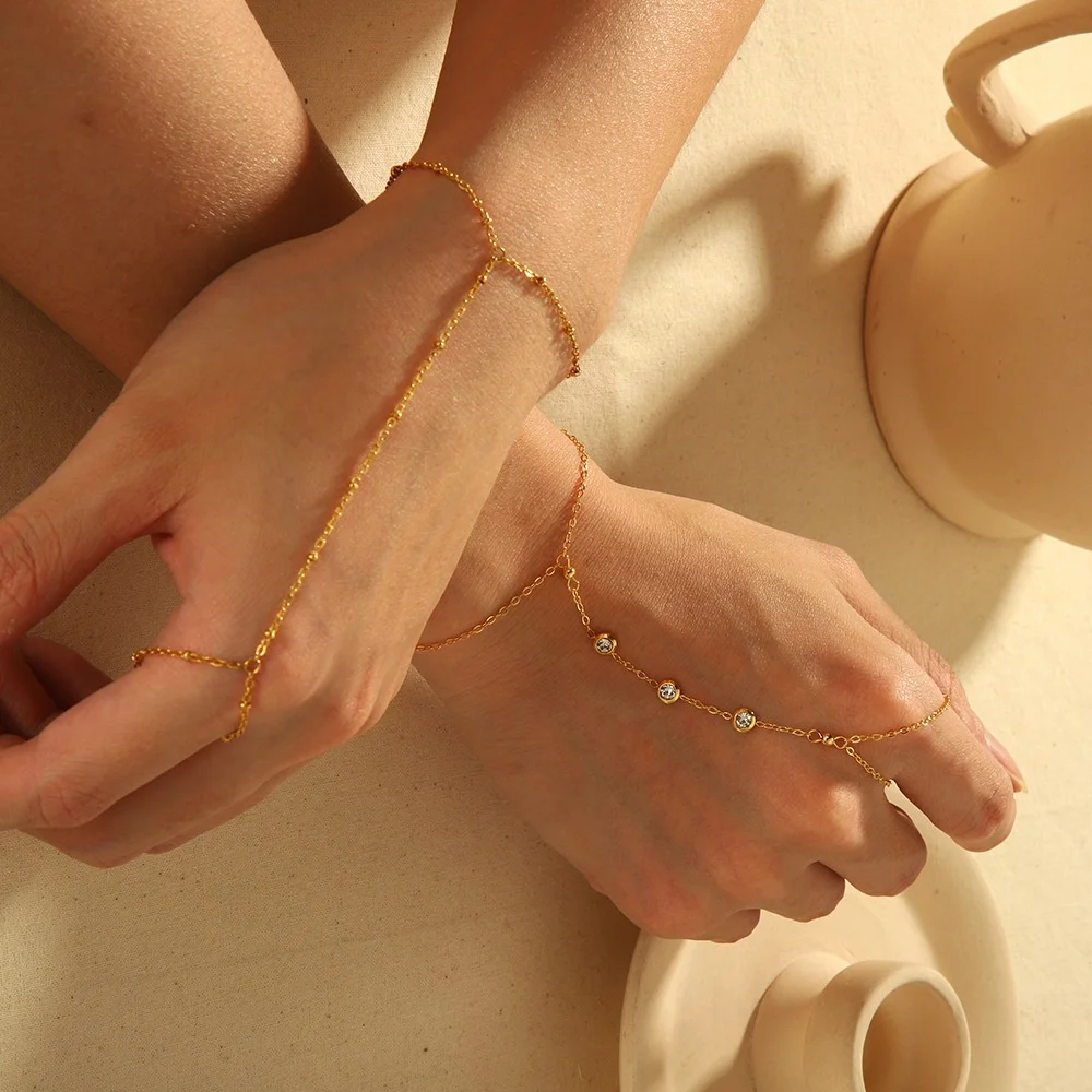 Basquesun Custom High-End da donna in acciaio al titanio acciaio placcato oro 18K bracciale in acciaio inossidabile con perline di riso bracciale da dito