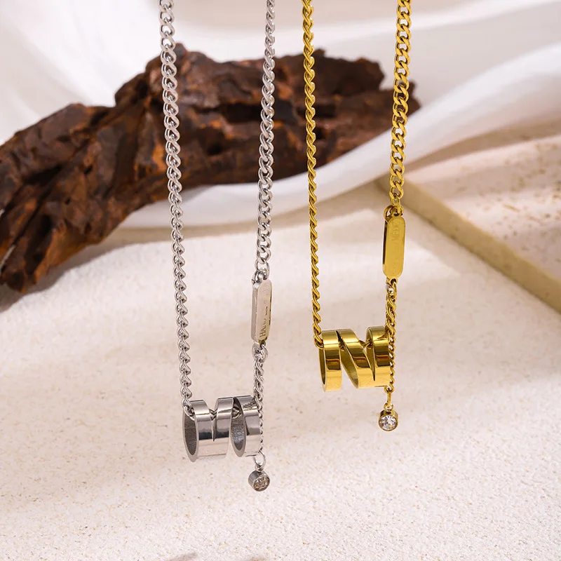 Meetyoo oro placcato in oro 18K gemma in acciaio inox zircone quadrato da donna ciondolo in oro moda gioielli collana per le donne