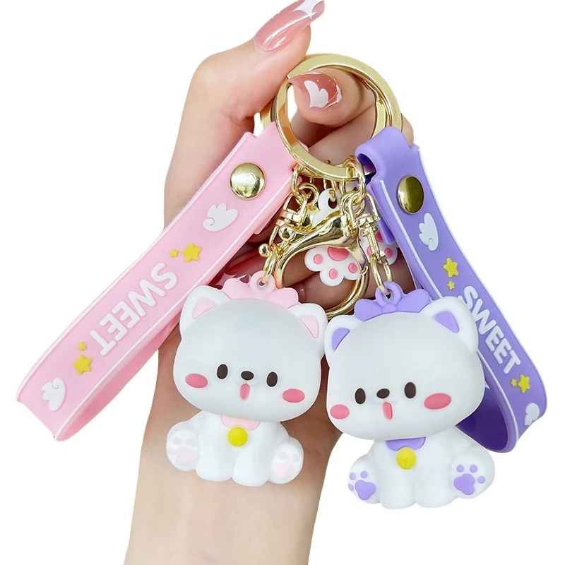 Commercio all'ingrosso in PVC 3D cartone animato Kawaii gatto portachiavi carino dolce gatto Keytag ciondolo in plastica animale portachiavi per auto borsa portachiavi