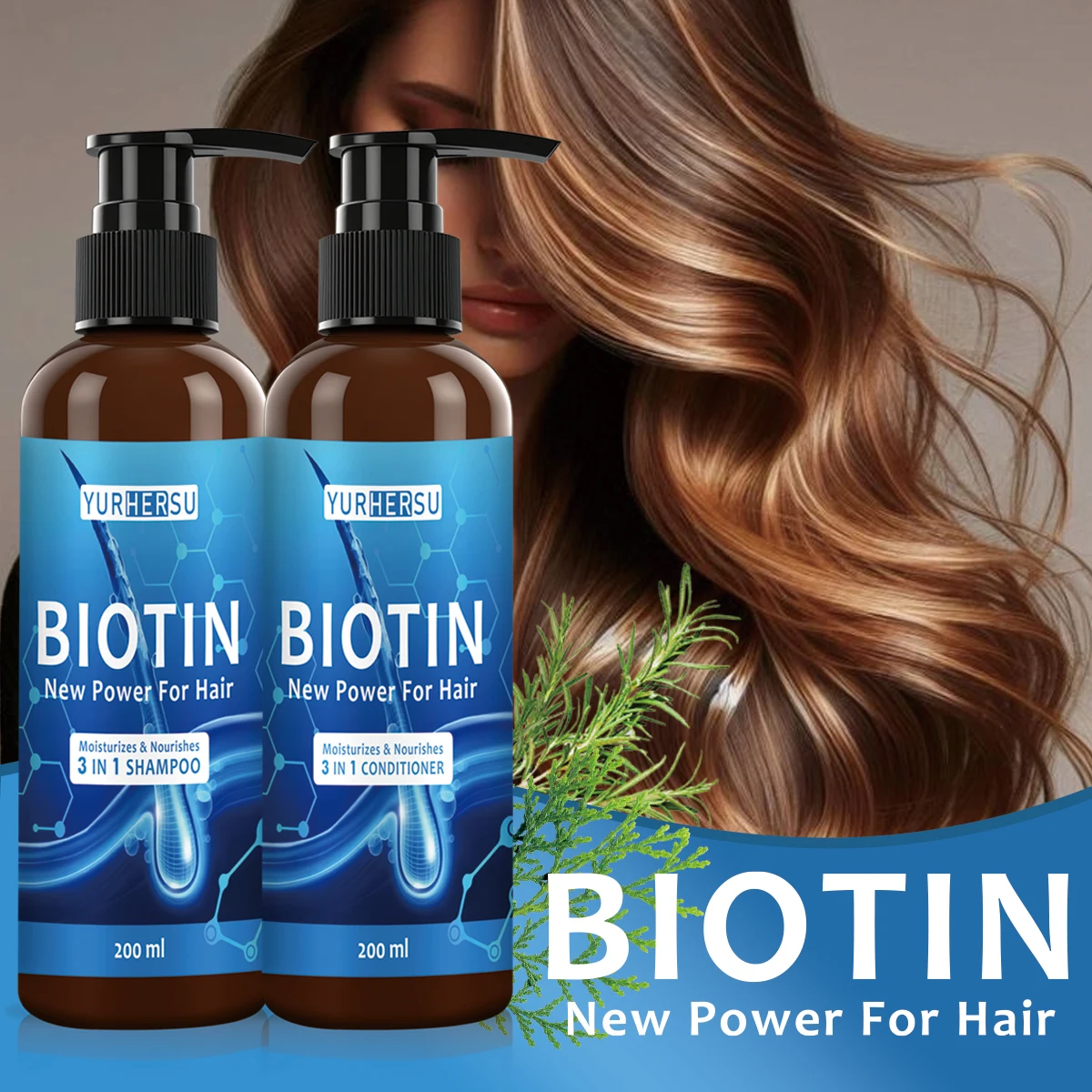 YURHERSU biotina crescita dei capelli biotina 3-in-1 Shampoo balsamo Set biotina riparazione capelli danneggiati Texture per prodotti per la cura dei capelli