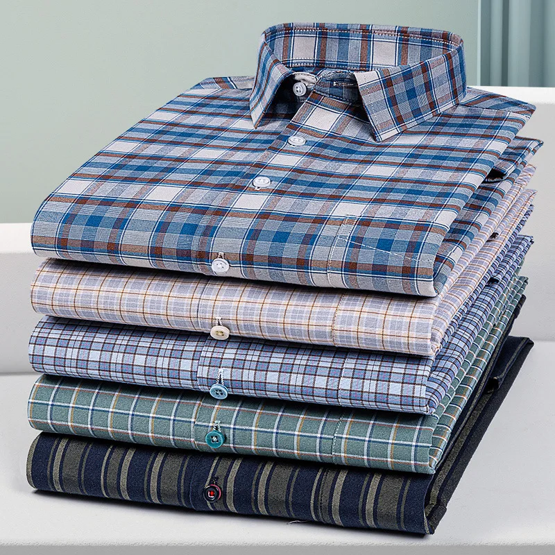 Super taglie primavera e autunno nuova camicia da uomo in cotone a maniche lunghe camicia a quadri in cotone Oxford vestiti singoli Casual