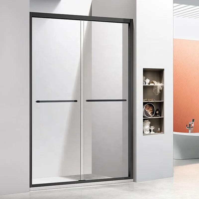 Box Doccia Moderno Rettangolare con Porta Scorrevole in Vetro Temperato Telaio in Alluminio e Acciaio Inossidabile per Bagno