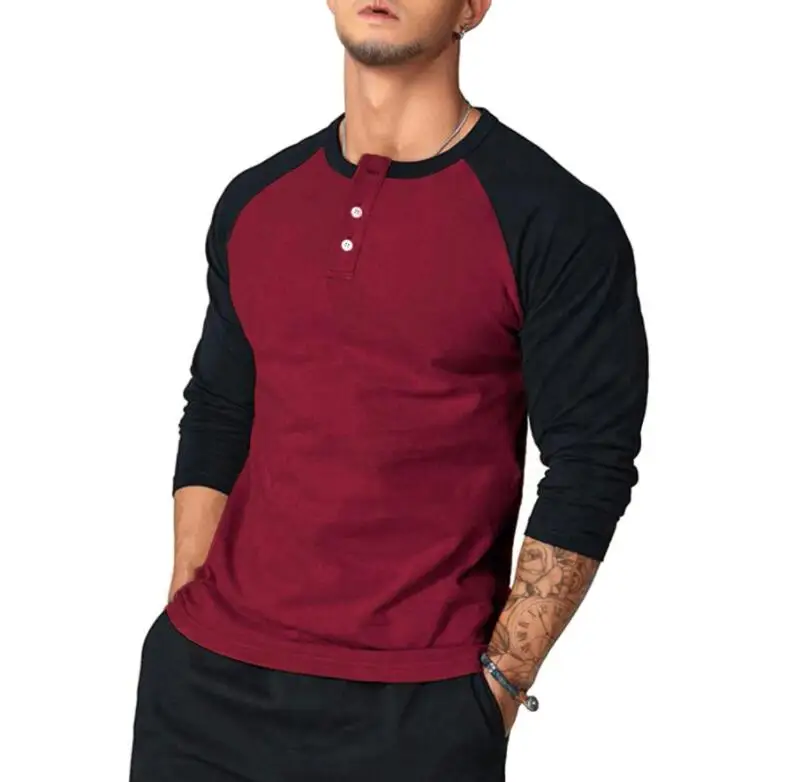 T-Shirt RNSHANGER a maniche lunghe per uomo camicette sottili primavera autunno moda Casual T-Shirt Color Patchwork abbigliamento sportivo top Outdoor