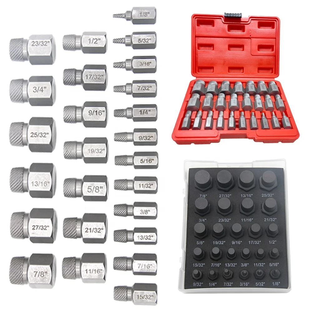 Set di 25 Pezzi Estrattore per Viti Danneggiate Britannico Utensile Multiuso per Rimozione Viti a Denti Scorrevoli e Viti Danneggiate