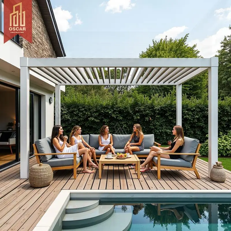 Set di mobili da giardino con Patio esterno moderno e motorizzato set di mobili da giardino con riparo ombreggiante impermeabile e pergolato a bordo piscina