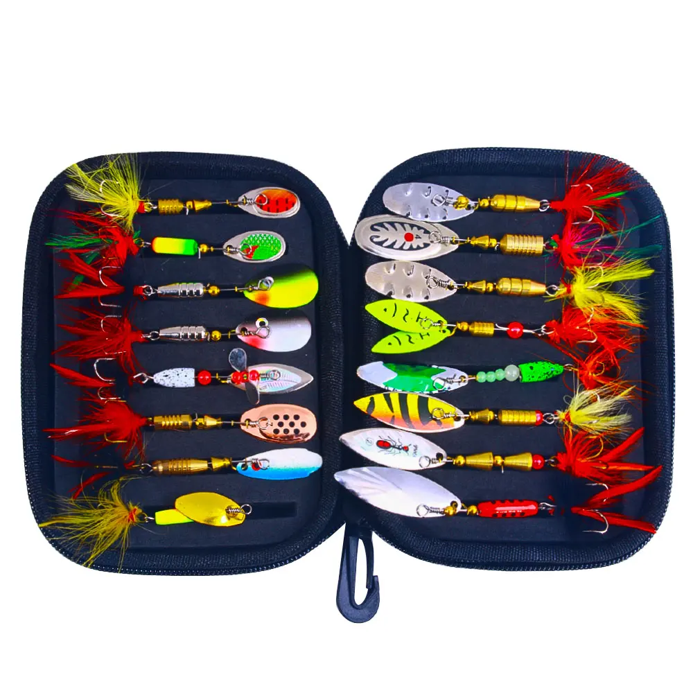 Set da 16 pezzi esche da pesca Spinners Set di cucchiai da esca con attrezzatura da pesca per trota spigola salmone luccio viscerale esche da pesca